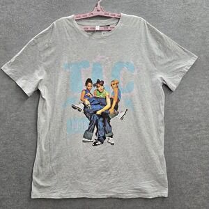 TLC Men Shirt L Gray Graphic Print Group Band Tee Short Sleeve Oversized‎